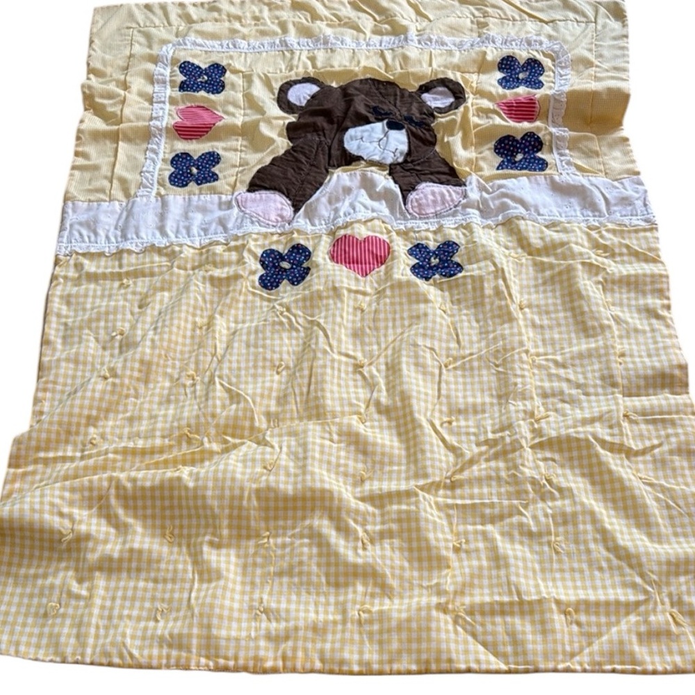 Yellow gingham with appliquéd Bear Kids Blanket